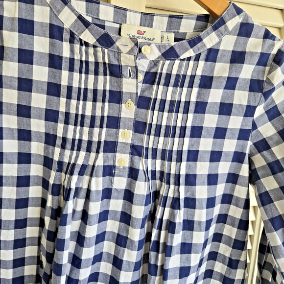 Vineyard Vines Girls Long Sleeve Top Tunic Blue and White Gingham Check Large 14 - Picture 3 of 10